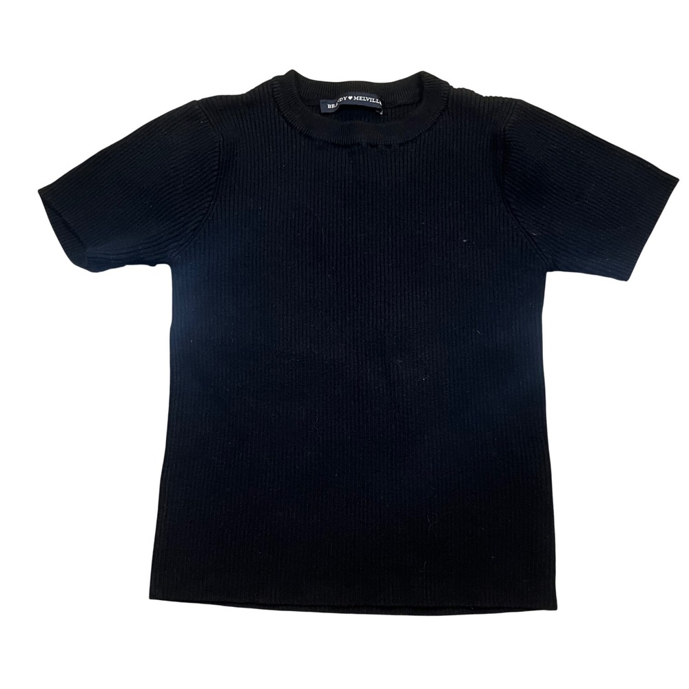 Brandy Melville‎ Womens Black Ribbed Knit Short Sleeve Crew Neck Top One Size